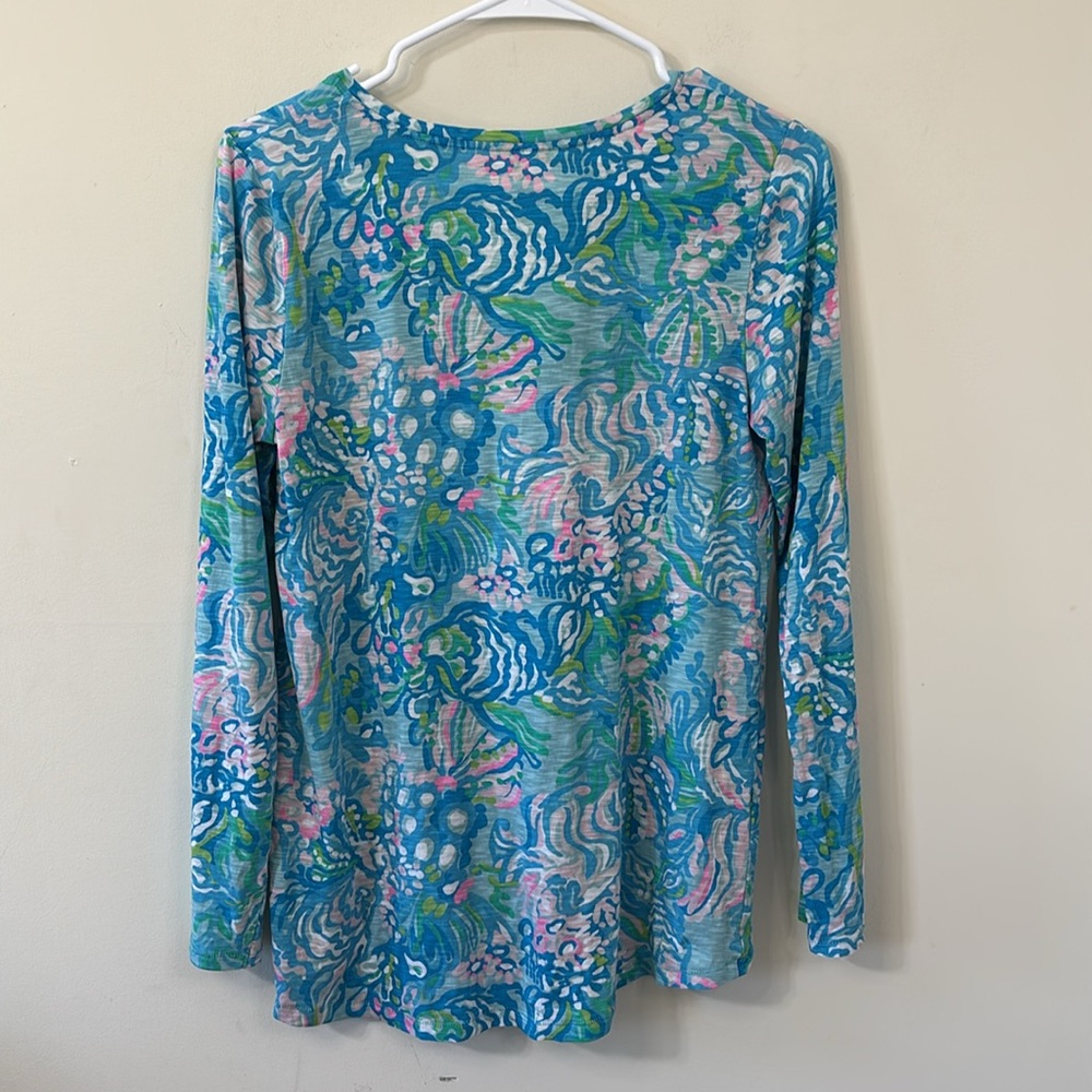 Lilly Pulitzer Etta Long Sleeve Top Blue Ibiza Aqua La Vista Size Small - Picture 5 of 8